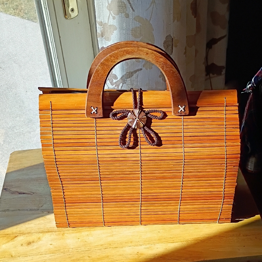 🤑Handmade Slatted Bamboo & Cotton Tote Bag